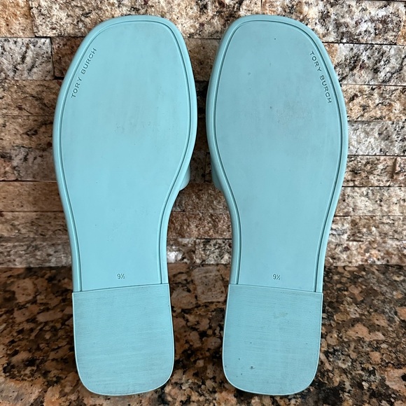 Tory Burch Double T Sport Slide Patent Leather Misty Aqua - Picture 7 of 9
